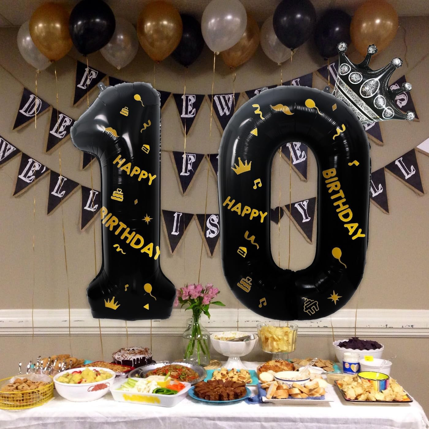 Balon din Folie Metalizata, Figurina Cifra, Scris Happy Birthday, Tema Aniversare 100 cm, Ambalaj Individual, Pai inclus, Umflare cu Aer sau Heliu, Negru, Cifra 1