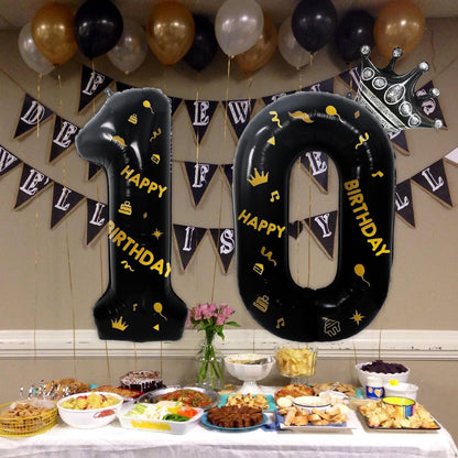 Balon din Folie Metalizata, Figurina Cifra, Scris Happy Birthday, Tema Aniversare 100 cm, Ambalaj Individual, Pai inclus, Umflare cu Aer sau Heliu, Negru, Cifra 1