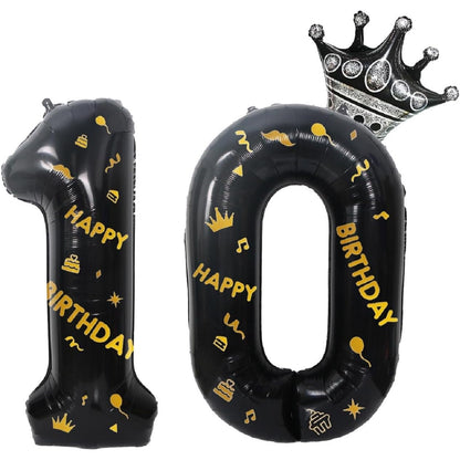 Balon din Folie Metalizata, Figurina Cifra, Scris Happy Birthday, Tema Aniversare 100 cm, Ambalaj Individual, Pai inclus, Umflare cu Aer sau Heliu, Negru, Cifra 1