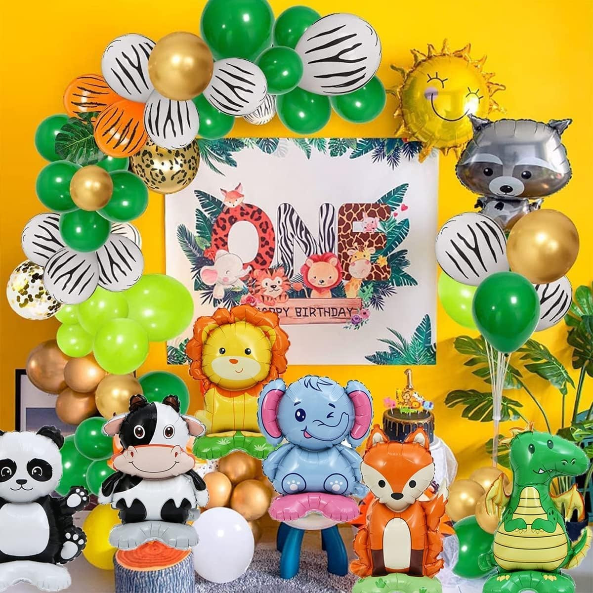 Balon din Folie Metalizata, Mini Figurine Animalute, Model Leu, Tematica Aniversare, 39x58 cm, Ambalaj Individual, Pai Inclus, Umflare cu Aer sau Heliu, Multicolor