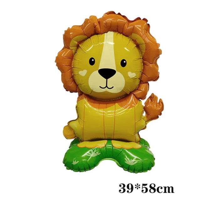 Balon din Folie Metalizata, Mini Figurine Animalute, Model Leu, Tematica Aniversare, 39x58 cm, Ambalaj Individual, Pai Inclus, Umflare cu Aer sau Heliu, Multicolor