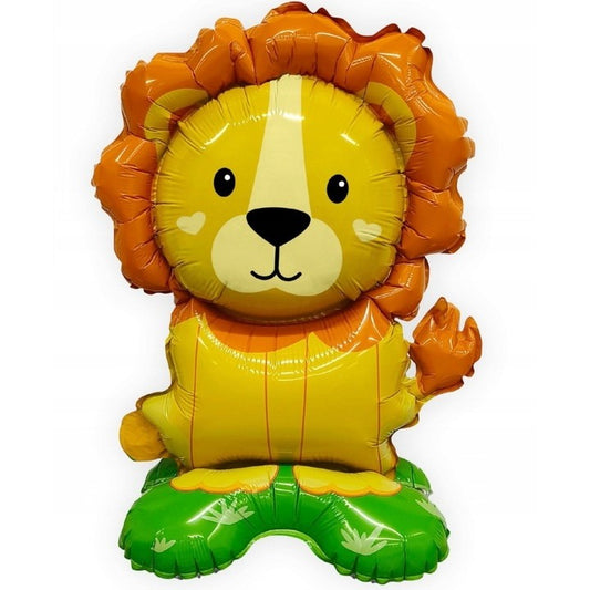 Balon din Folie Metalizata, Mini Figurine Animalute, Model Leu, Tematica Aniversare, 39x58 cm, Ambalaj Individual, Pai Inclus, Umflare cu Aer sau Heliu, Multicolor