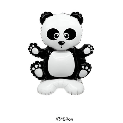 Balon din Folie Metalizata, Figurine Animăluțe, Model Panda, 43x59cm, Ambalaj Individual, Pai Inclus, Umflare cu Aer sau Heliu, Alb Negru
