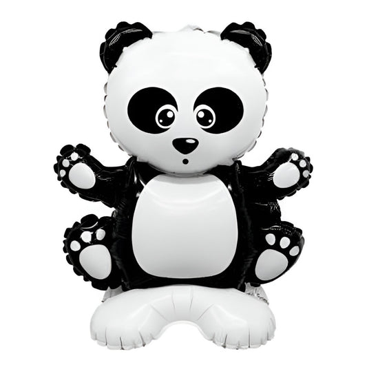 Balon din Folie Metalizata, Figurine Animăluțe, Model Panda, 43x59cm, Ambalaj Individual, Pai Inclus, Umflare cu Aer sau Heliu, Alb Negru