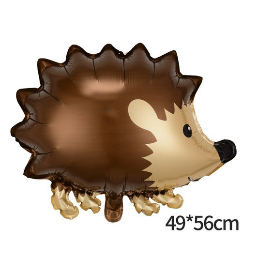 Balon din Folie Metalizata, Figurine Animalute, Model Arici, 49x56 cm, Ambalaj Individual, Pai Inclus, Umflare cu Aer sau Heliu, Maro
