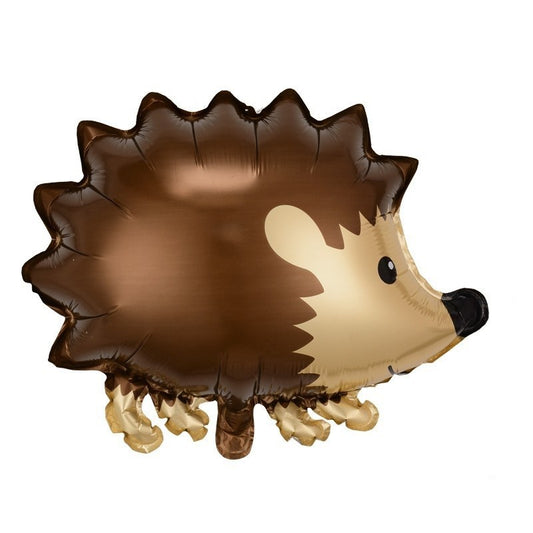 Balon din Folie Metalizata, Figurine Animalute, Model Arici, 49x56 cm, Ambalaj Individual, Pai Inclus, Umflare cu Aer sau Heliu, Maro