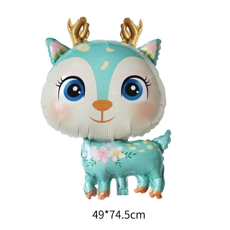 Balon din Folie Metalizata, Mini Figurine, Model Cerb, Tematica Aniversare, 49x74.5 cm, Ambalaj Individual, Pai Inclus, Umflare cu Aer sau Heliu, Albastru