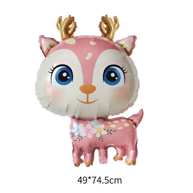 Balon din Folie Metalizata, Mini Figurine, Model Cerb, Tematica Aniversare, 49x74.5 cm, Ambalaj Individual, Pai Inclus, Umflare cu Aer sau Heliu, Roz