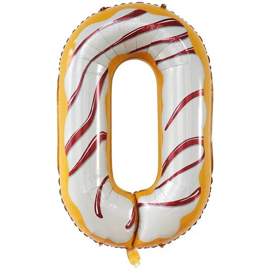 Balon din Folie Metalizata, Figurina Cifra, Imprimeu Gogosi, Tema Aniversare 100 cm, Ambalaj Individual, Pai inclus, Umflare cu Aer sau Heliu, Multicolor, Cifra 0