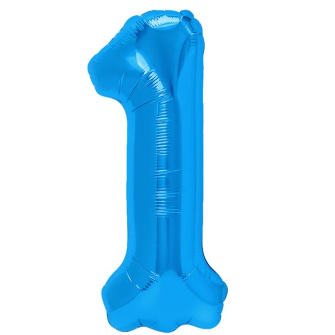 Balon din Folie Metalizata, Figurina Cifra, Tema Aniversare 40 cm, Ambalaj Individual, Pai inclus, Umflare cu Aer sau Heliu, Albastru, Cifra 1