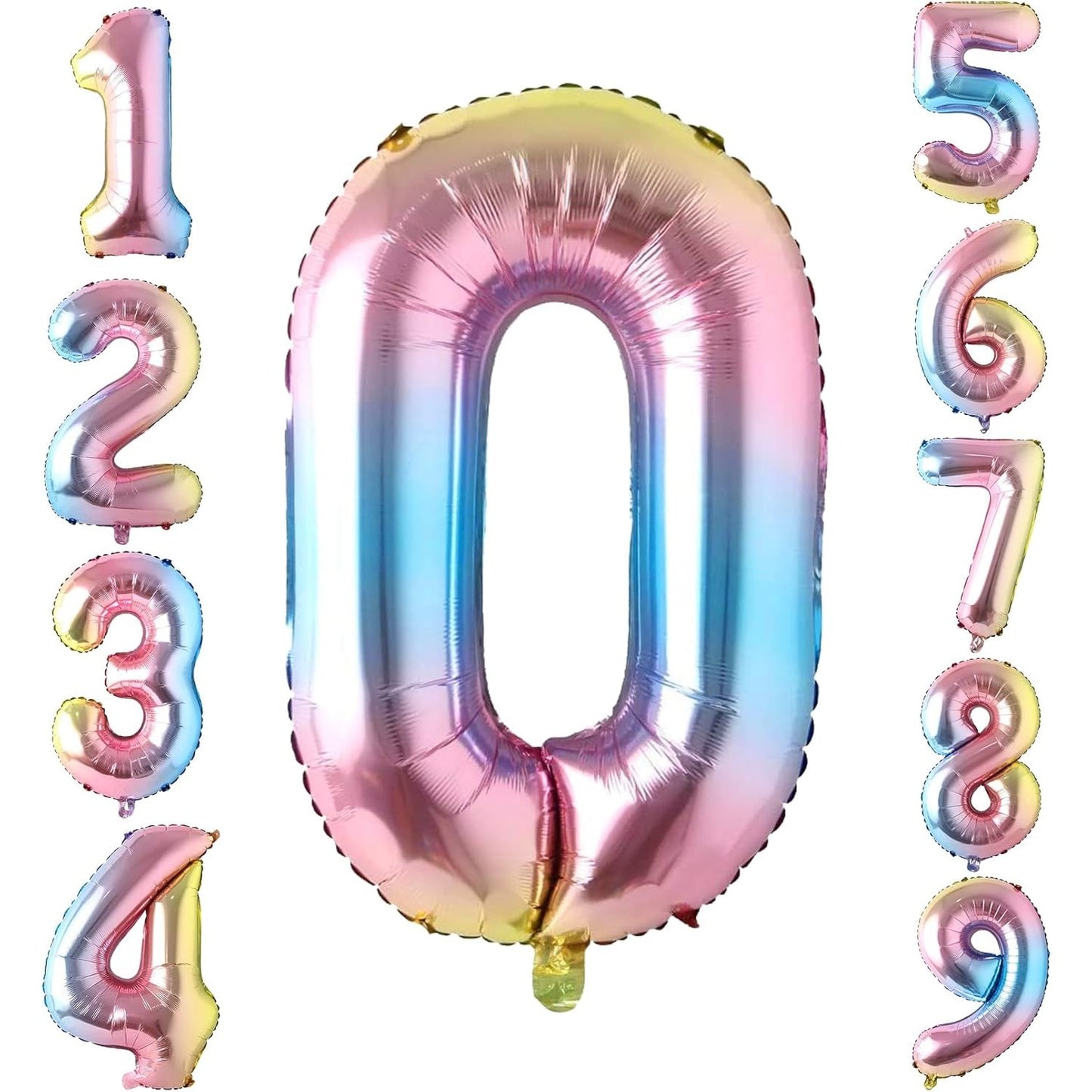 Balon din Folie Metalizata, Figurina Cifra, Tema Aniversare 40 cm, Ambalaj Individual, Pai inclus, Umflare cu Aer sau Heliu, Multicolor, Cifra 0