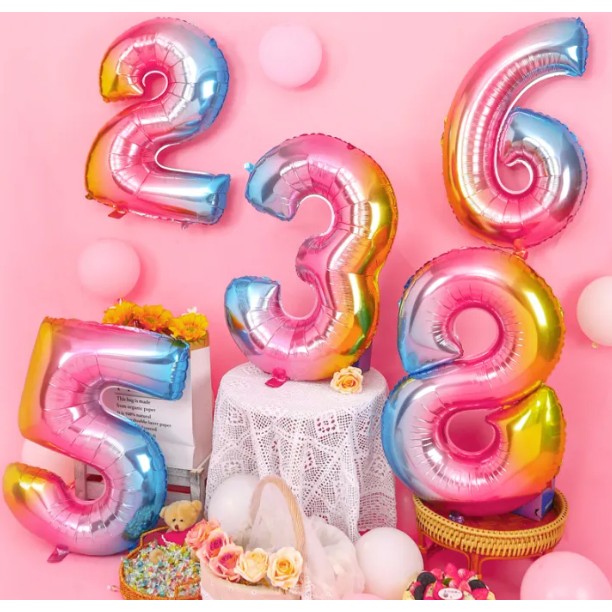 Balon din Folie Metalizata, Figurina Cifra, Tema Aniversare 40 cm, Ambalaj Individual, Pai inclus, Umflare cu Aer sau Heliu, Multicolor, Cifra 5