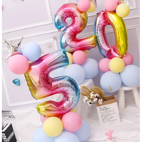 Balon din Folie Metalizata, Figurina Cifra, Tema Aniversare 40 cm, Ambalaj Individual, Pai inclus, Umflare cu Aer sau Heliu, Multicolor, Cifra 5