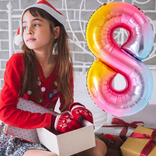 Balon din Folie Metalizata, Figurina Cifra, Tema Aniversare 40 cm, Ambalaj Individual, Pai inclus, Umflare cu Aer sau Heliu, Multicolor, Cifra 8