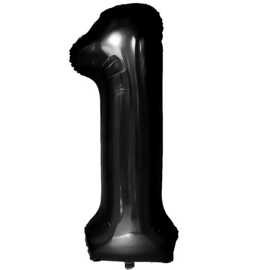 Balon din Folie Metalizata, Figurina Cifra, Tema Aniversare 40 cm, Ambalaj Individual, Pai inclus, Umflare cu Aer sau Heliu, Negru, Cifra 1