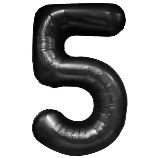 Balon din Folie Metalizata, Figurina Cifra, Tema Aniversare 40 cm, Ambalaj Individual, Pai inclus, Umflare cu Aer sau Heliu, Negru, Cifra 5