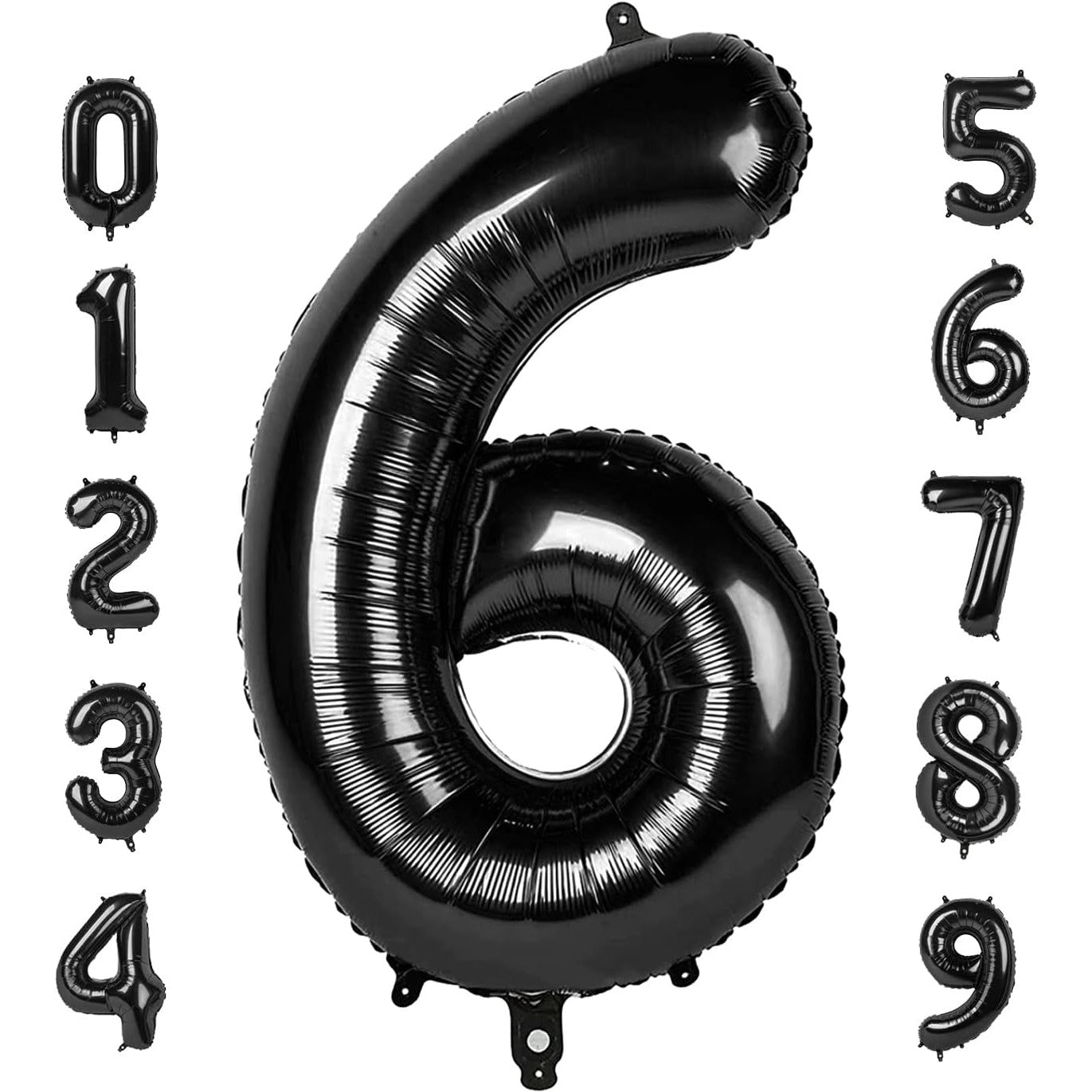 Balon din Folie Metalizata, Figurina Cifra, Tema Aniversare 40 cm, Ambalaj Individual, Pai inclus, Umflare cu Aer sau Heliu, Negru, Cifra 6