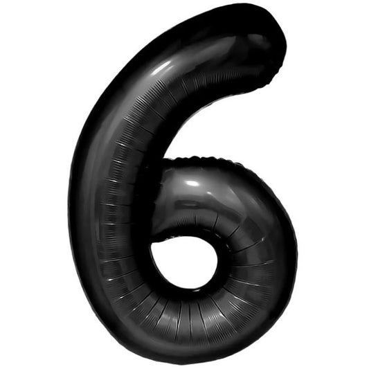 Balon din Folie Metalizata, Figurina Cifra, Tema Aniversare 40 cm, Ambalaj Individual, Pai inclus, Umflare cu Aer sau Heliu, Negru, Cifra 6