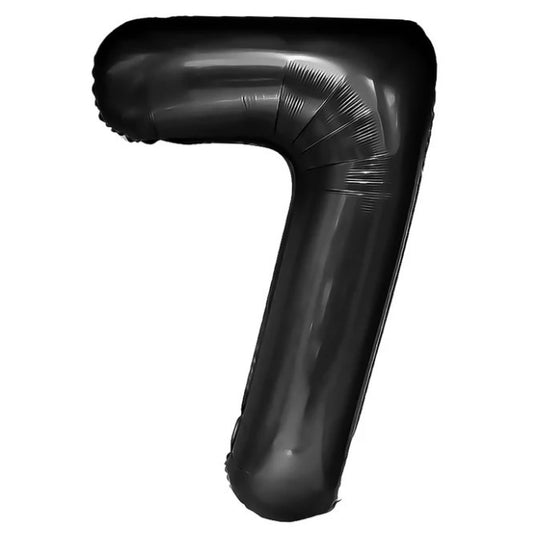 Balon din Folie Metalizata, Figurina Cifra, Tema Aniversare 40 cm, Ambalaj Individual, Pai inclus, Umflare cu Aer sau Heliu, Negru, Cifra 7