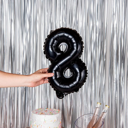 Balon din Folie Metalizata, Figurina Cifra, Tema Aniversare 40 cm, Ambalaj Individual, Pai inclus, Umflare cu Aer sau Heliu, Negru, Cifra 8