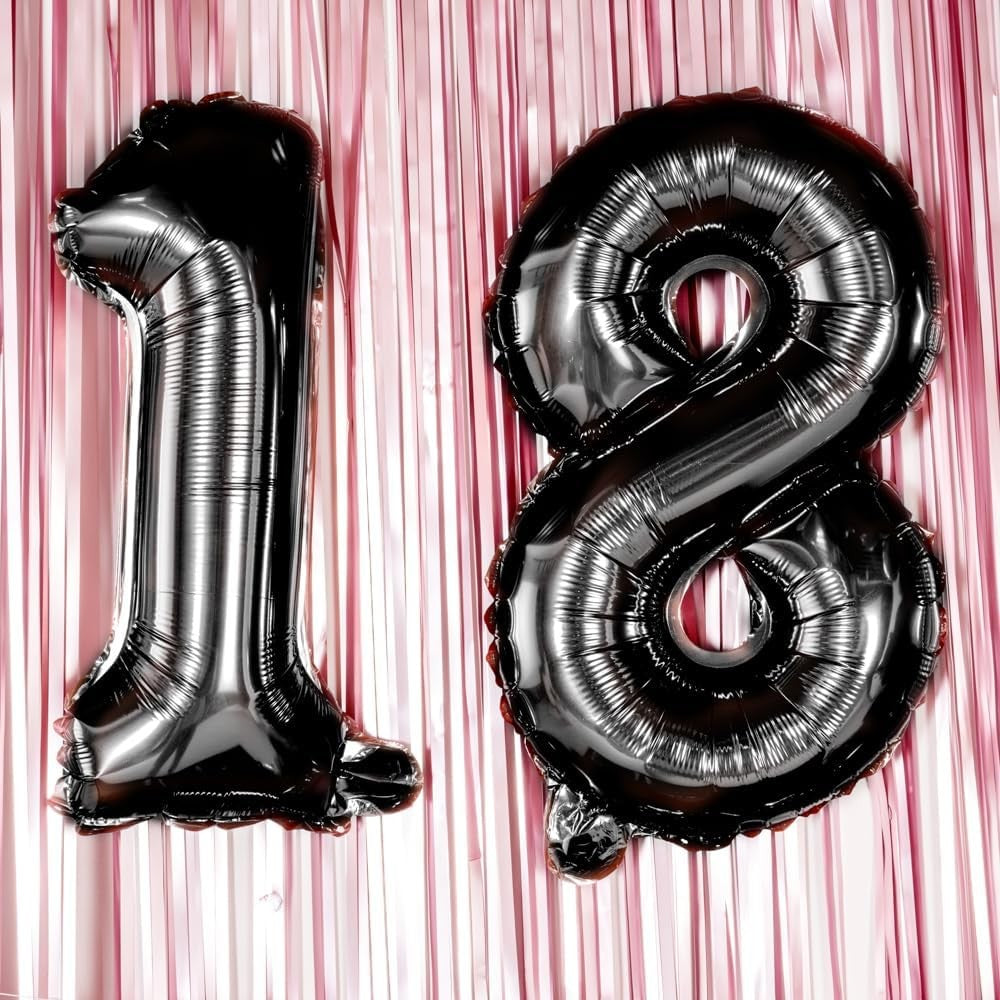 Balon din Folie Metalizata, Figurina Cifra, Tema Aniversare 40 cm, Ambalaj Individual, Pai inclus, Umflare cu Aer sau Heliu, Negru, Cifra 8