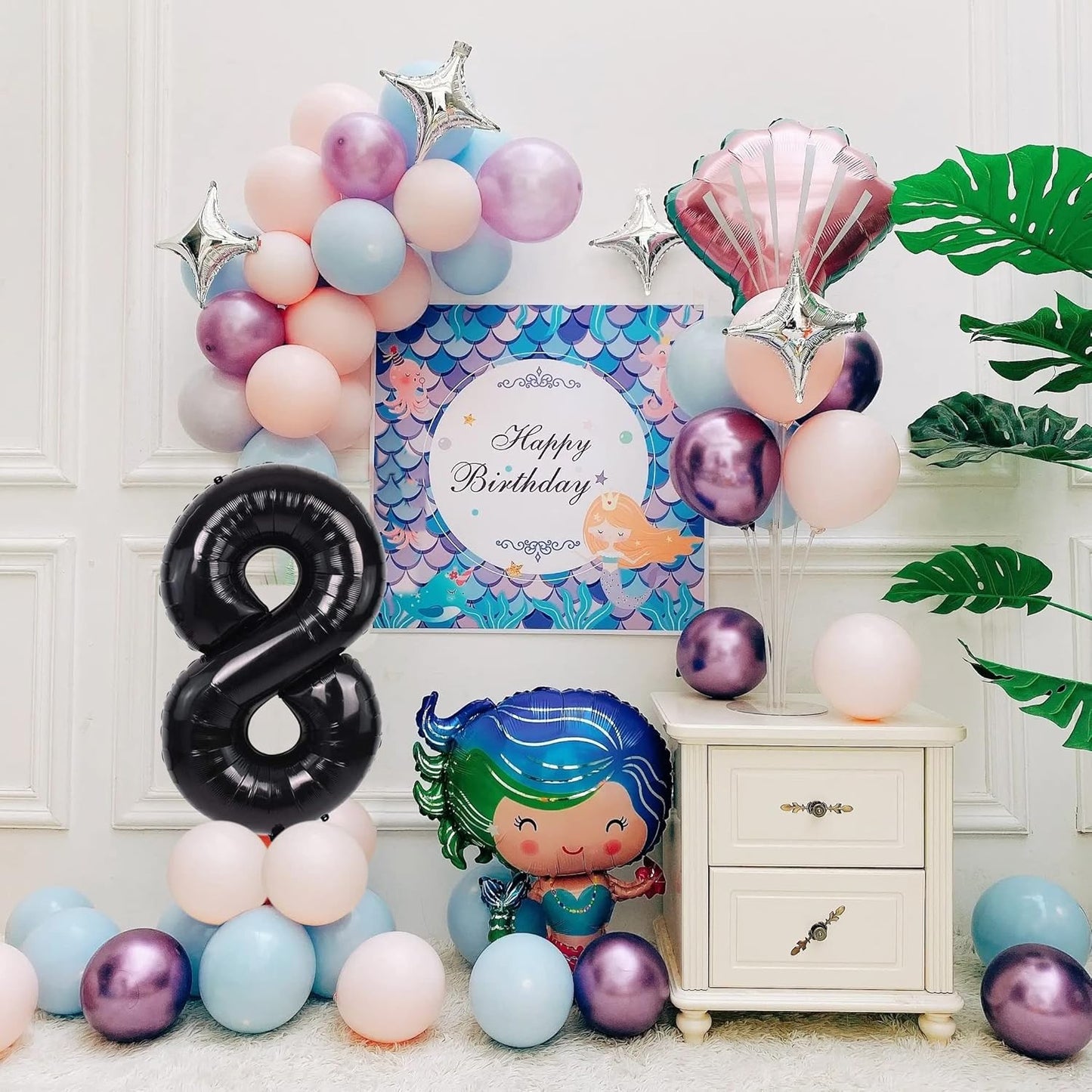 Balon din Folie Metalizata, Figurina Cifra, Tema Aniversare 40 cm, Ambalaj Individual, Pai inclus, Umflare cu Aer sau Heliu, Negru, Cifra 8