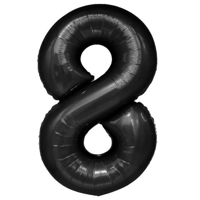 Balon din Folie Metalizata, Figurina Cifra, Tema Aniversare 40 cm, Ambalaj Individual, Pai inclus, Umflare cu Aer sau Heliu, Negru, Cifra 8