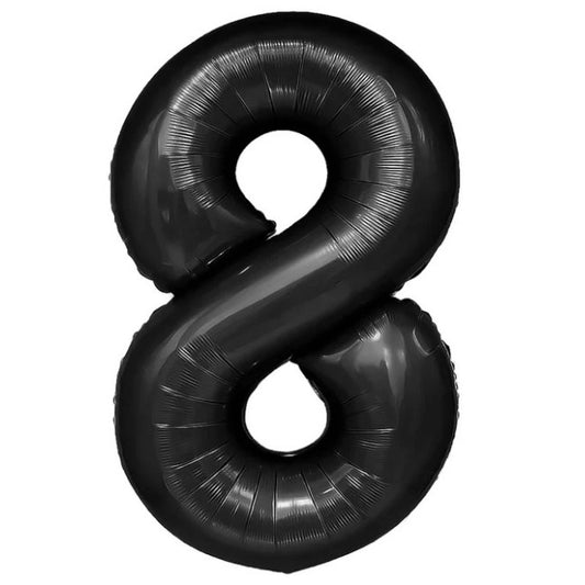 Balon din Folie Metalizata, Figurina Cifra, Tema Aniversare 40 cm, Ambalaj Individual, Pai inclus, Umflare cu Aer sau Heliu, Negru, Cifra 8