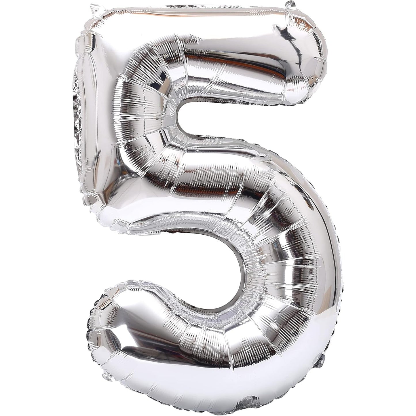 Balon din Folie Metalizata, Figurina Cifra, Tema Aniversare 40 cm, Ambalaj Individual, Pai inclus, Umflare cu Aer sau Heliu, Argintiu, Cifra 5