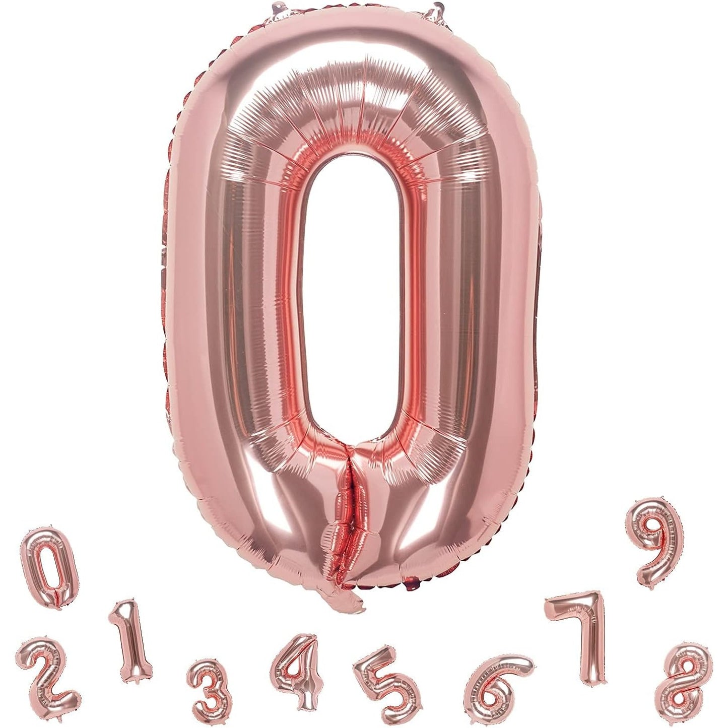 Balon din Folie Metalizata, Figurina Cifra, Tema Aniversare 80 cm, Ambalaj Individual, Pai inclus, Umflare cu Aer sau Heliu, Rose, Cifra 0