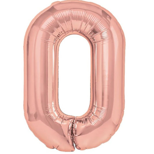 Balon din Folie Metalizata, Figurina Cifra, Tema Aniversare 80 cm, Ambalaj Individual, Pai inclus, Umflare cu Aer sau Heliu, Rose, Cifra 0