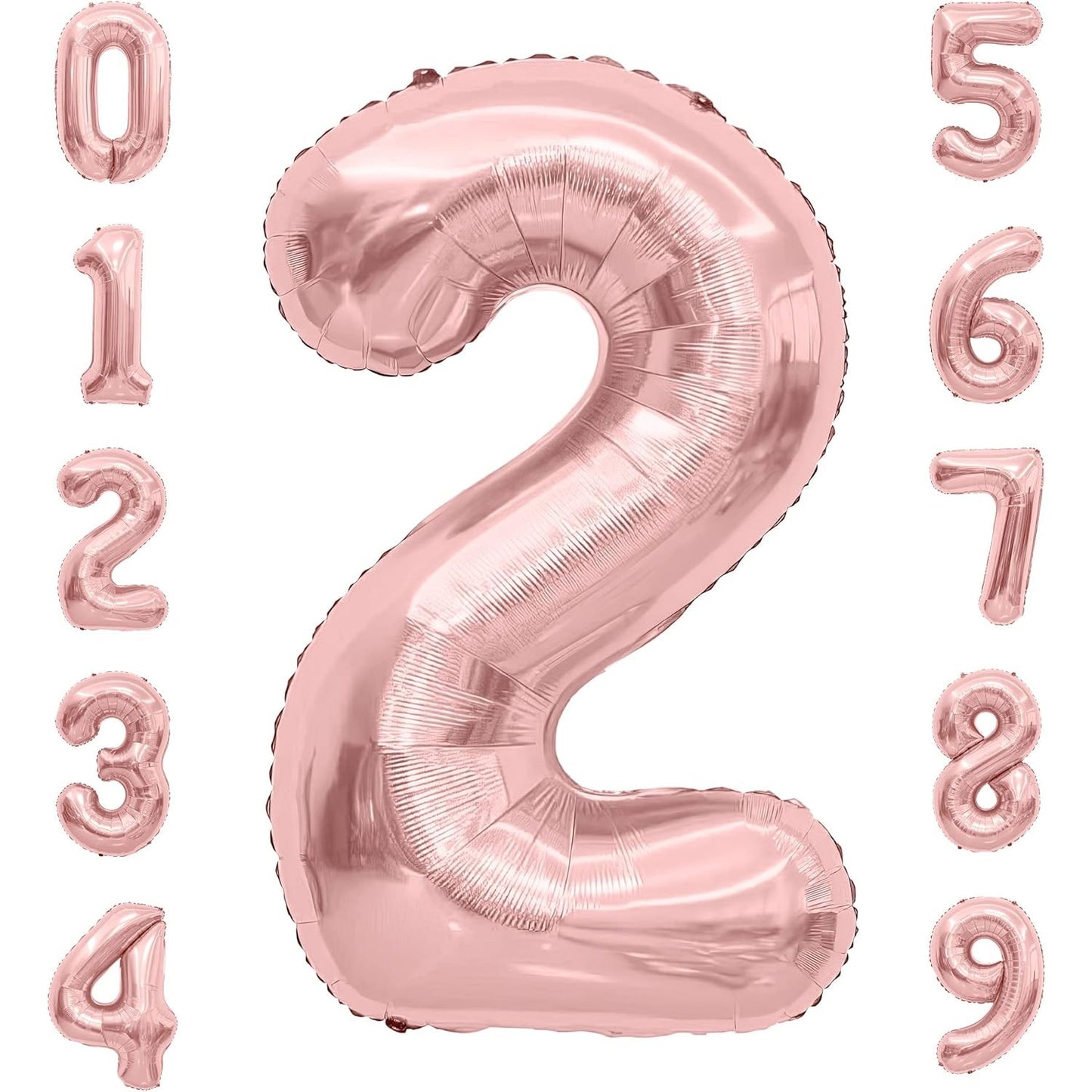 Balon din Folie Metalizata, Figurina Cifra, Tema Aniversare 80 cm, Ambalaj Individual, Pai inclus, Umflare cu Aer sau Heliu, Rose, Cifra 2