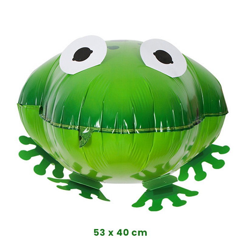 Balon din Folie Metalizata, Figurina Animata, Model Broasca, 53x40 cm, Ambalaj Individual, Pai Inclus, Umflare cu Aer sau Heliu, Verde
