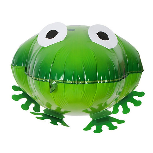 Balon din Folie Metalizata, Figurina Animata, Model Broasca, 53x40 cm, Ambalaj Individual, Pai Inclus, Umflare cu Aer sau Heliu, Verde
