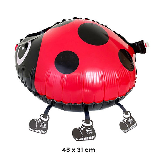 Balon din Folie Metalizata, Figurina Animata, Model Buburuza, 46x31 cm, Ambalaj Individual, Pai Inclus, Umflare cu Aer sau Heliu, Rosu-Negru
