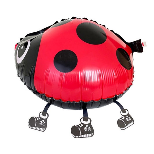 Balon din Folie Metalizata, Figurina Animata, Model Buburuza, 46x31 cm, Ambalaj Individual, Pai Inclus, Umflare cu Aer sau Heliu, Rosu-Negru