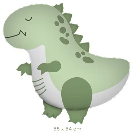 Balon din Folie Metalizata, Figurina Animata, Model Dinozaur, 55 x 54 cm, Ambalaj Individual, Pai Inclus, Umflare cu Aer sau Heliu, Verde
