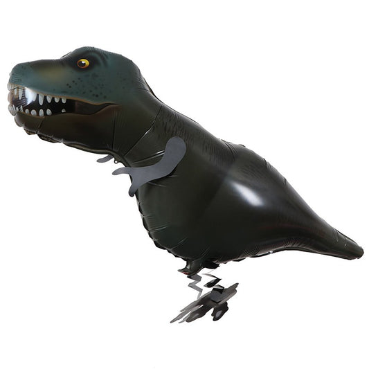 Balon din Folie Metalizata, Figurina Animata, Model Dinozaur, 97x48 cm, Ambalaj Individual, Pai Inclus, Umflare cu Aer sau Heliu, Negru