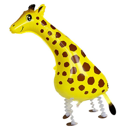 Balon din Folie Metalizata, Figurina Animata, Model Girafa, 90x37 cm, Ambalaj Individual, Pai Inclus, Umflare cu Aer sau Heliu, Galben