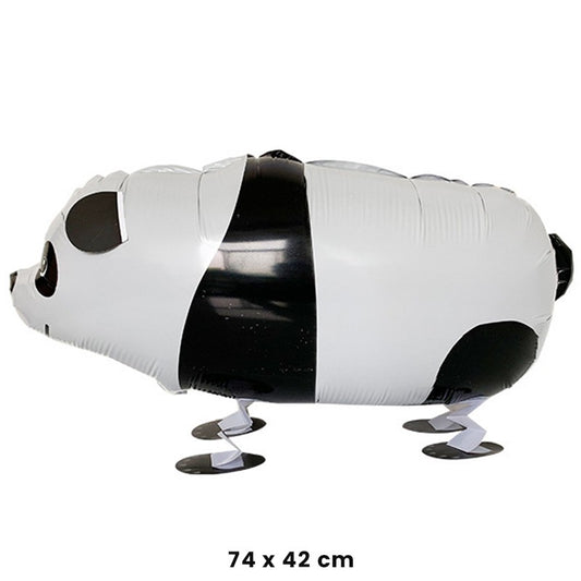 Balon din Folie Metalizata, Figurina Animata, Model Panda, 74x42 cm, Ambalaj Individual, Pai Inclus, Umflare cu Aer sau Heliu, Alb-negru