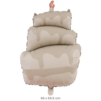 Balon din Folie Metalizata, Figurina Animata, Model Tort, 96 x 55.5 cm, Ambalaj Individual, Pai Inclus, Umflare cu Aer sau Heliu, Maro