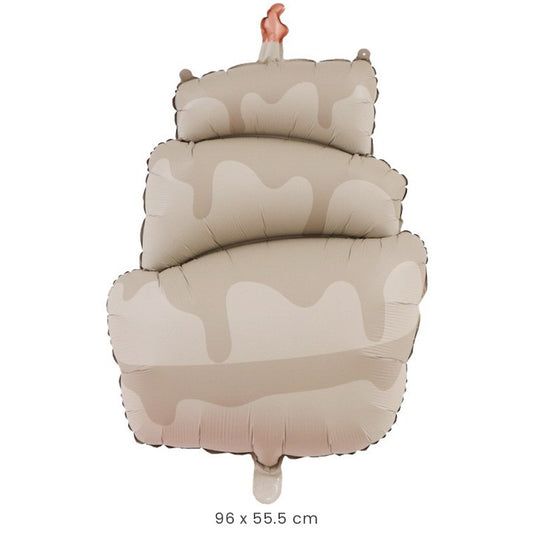 Balon din Folie Metalizata, Figurina Animata, Model Tort, 96 x 55.5 cm, Ambalaj Individual, Pai Inclus, Umflare cu Aer sau Heliu, Maro