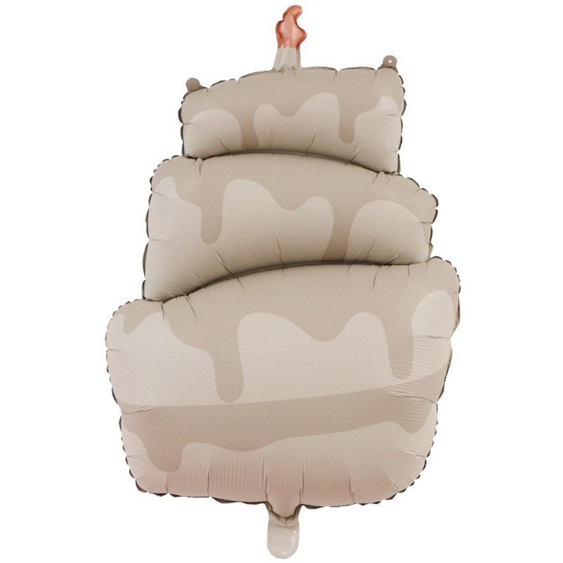 Balon din Folie Metalizata, Figurina Animata, Model Tort, 96 x 55.5 cm, Ambalaj Individual, Pai Inclus, Umflare cu Aer sau Heliu, Maro