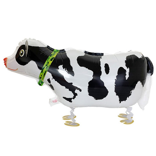Balon din Folie Metalizata, Figurina Animata, Model Vacuta, 74x35 cm, Ambalaj Individual, Pai Inclus, Umflare cu Aer sau Heliu, Alb-Negru