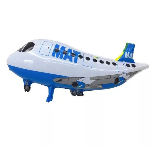 Balon din Folie Metalizata, Figurina Avion, Tema Aeronava, 44x82.5 cm, Ambalaj Individual, Pai Inclus, Umflare cu Aer sau Heliu, Alb