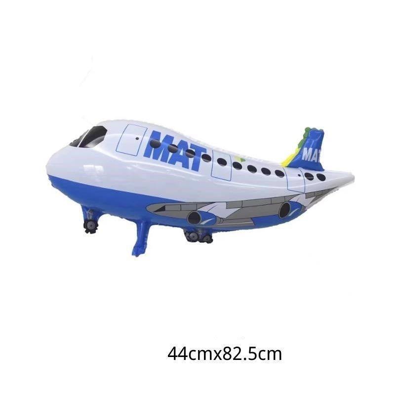 Balon din Folie Metalizata, Figurina Avion, Tema Aeronava, 44x82.5 cm, Ambalaj Individual, Pai Inclus, Umflare cu Aer sau Heliu, Alb