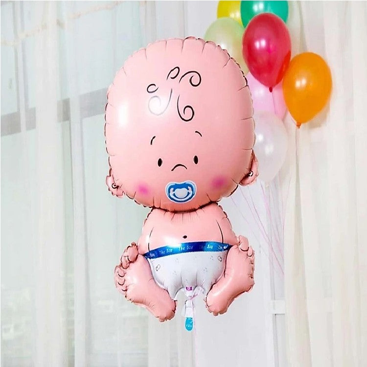 Balon din Folie Metalizata, Figurina Baietel, Tema Botez, 73x48 cm, Ambalaj Individual, Pai Inclus, Umflare cu Aer sau Heliu, Albastru