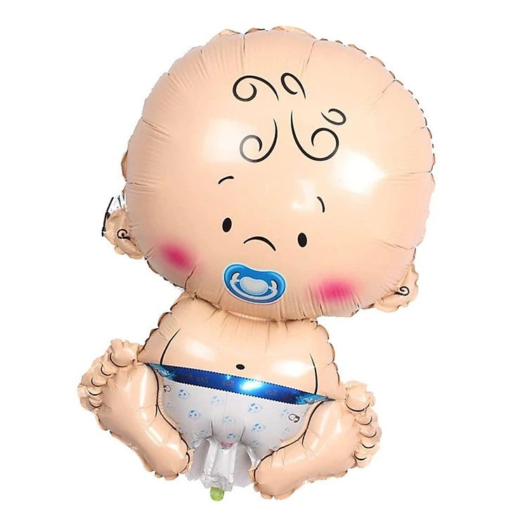 Balon din Folie Metalizata, Figurina Baietel, Tema Botez, 73x48 cm, Ambalaj Individual, Pai Inclus, Umflare cu Aer sau Heliu, Albastru