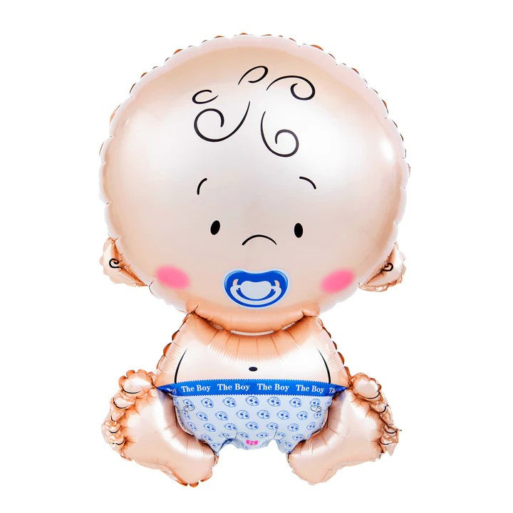 Balon din Folie Metalizata, Figurina Baietel, Tema Botez, 73x48 cm, Ambalaj Individual, Pai Inclus, Umflare cu Aer sau Heliu, Albastru
