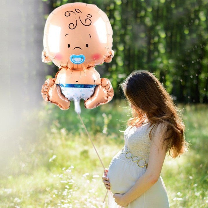 Balon din Folie Metalizata, Figurina Baietel, Tema Botez, 73x48 cm, Ambalaj Individual, Pai Inclus, Umflare cu Aer sau Heliu, Albastru